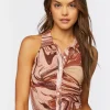 Abstract Button-Front Crop Top
