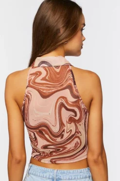 Abstract Button-Front Crop Top