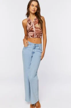 Abstract Button-Front Crop Top