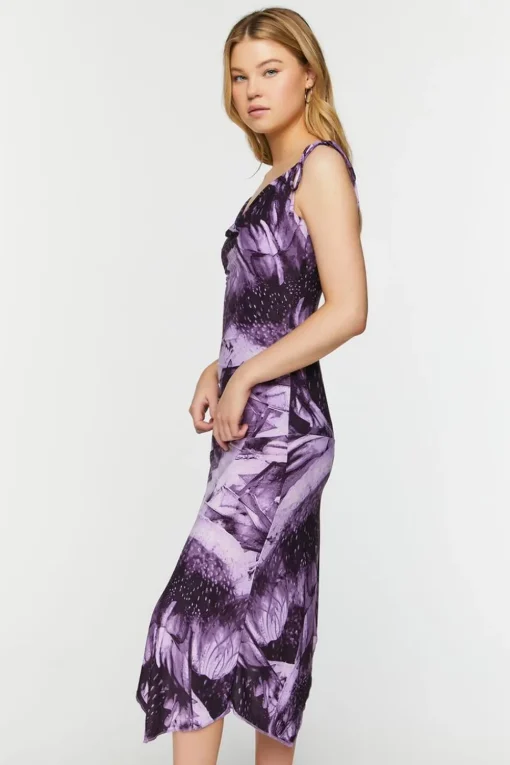 Abstract Cowl Tie-Strap Midi Dress