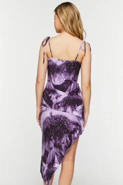 Abstract Cowl Tie-Strap Midi Dress