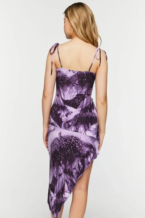 Abstract Cowl Tie-Strap Midi Dress