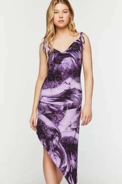Abstract Cowl Tie-Strap Midi Dress
