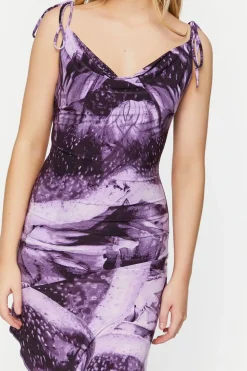 Abstract Cowl Tie-Strap Midi Dress