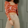 Abstract Crop Top & Cardigan Sweater Set