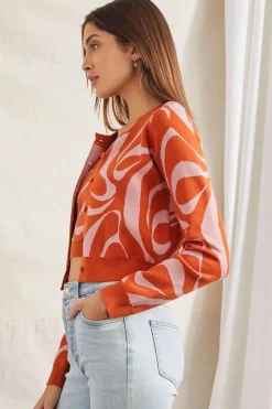 Abstract Crop Top & Cardigan Sweater Set