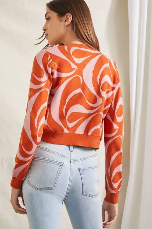 Abstract Crop Top & Cardigan Sweater Set