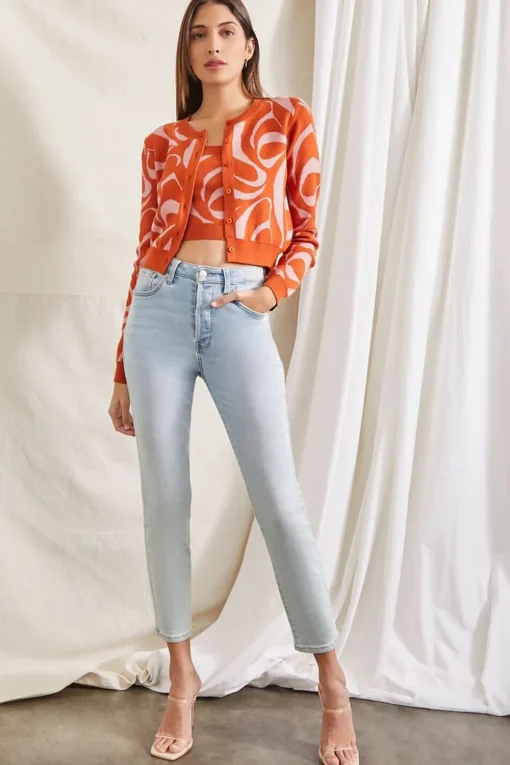Abstract Crop Top & Cardigan Sweater Set
