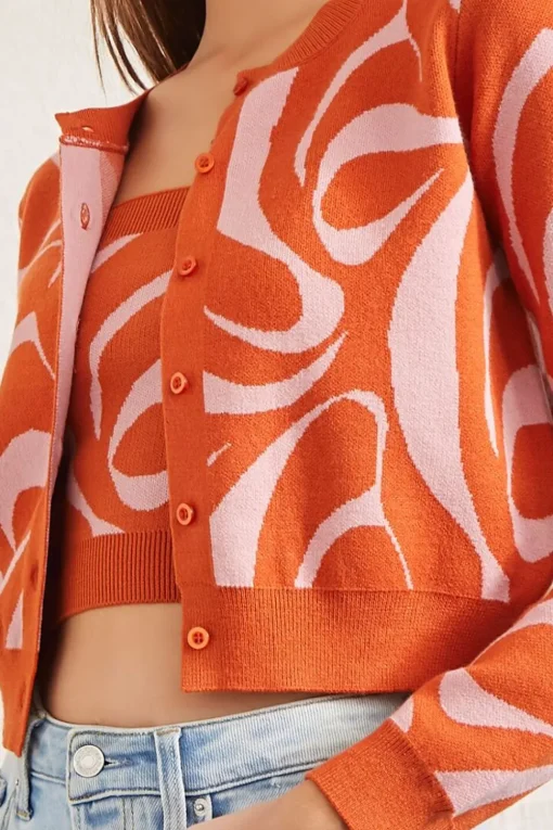 Abstract Crop Top & Cardigan Sweater Set