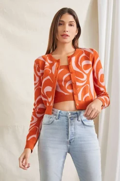 Abstract Crop Top & Cardigan Sweater Set