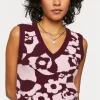 Abstract Floral Print Cropped Sweater Vest