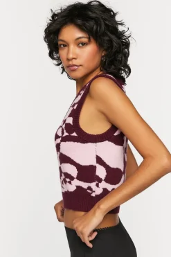 Abstract Floral Print Cropped Sweater Vest