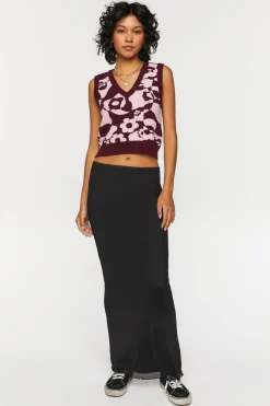 Abstract Floral Print Cropped Sweater Vest