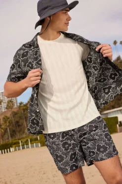 Abstract Floral Print Swim Trunks