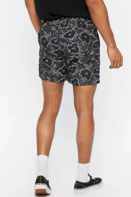 Abstract Floral Print Swim Trunks