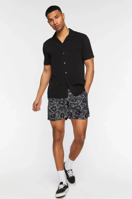 Abstract Floral Print Swim Trunks