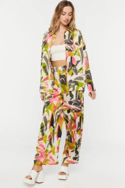 Abstract Floral Wide-Leg Pants