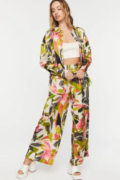 Abstract Floral Wide-Leg Pants