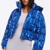 Abstract Lightning Print Puffer Jacket