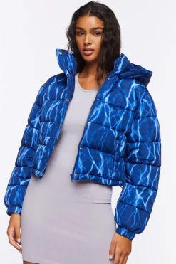 Abstract Lightning Print Puffer Jacket
