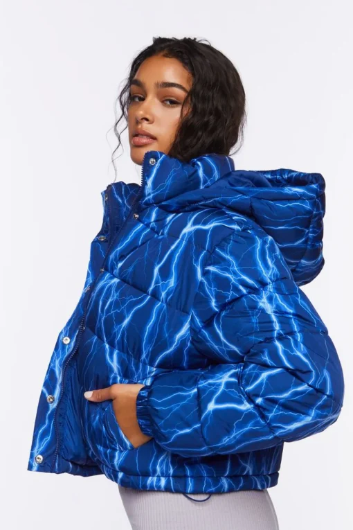 Abstract Lightning Print Puffer Jacket