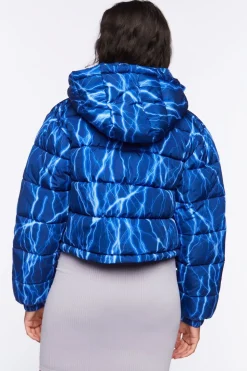 Abstract Lightning Print Puffer Jacket