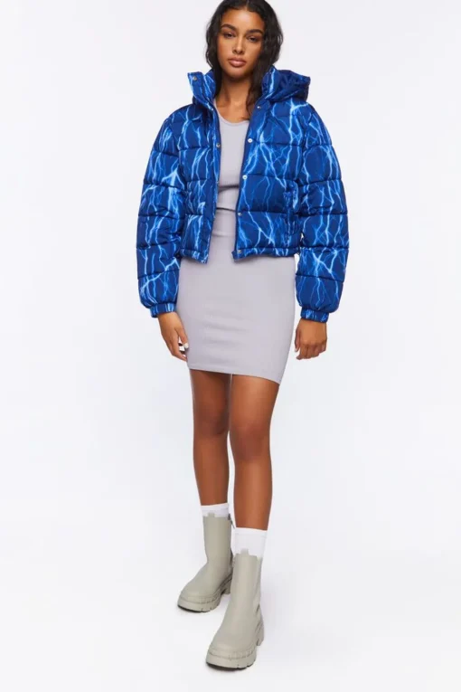 Abstract Lightning Print Puffer Jacket