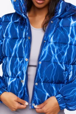 Abstract Lightning Print Puffer Jacket