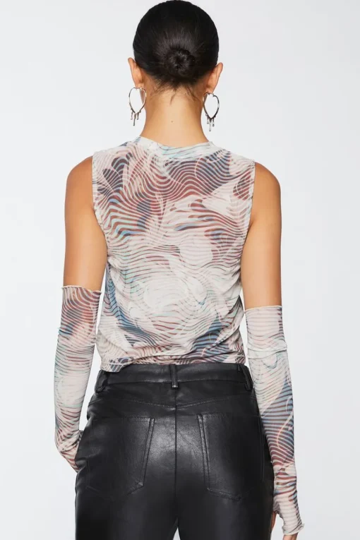 Abstract Mesh Crop Top & Gloves Set