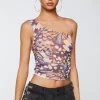 Abstract Print One-Shoulder Crop Top