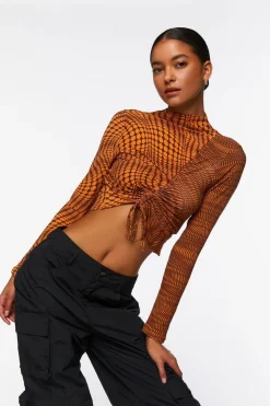 Abstract Print Ruched Crop Top