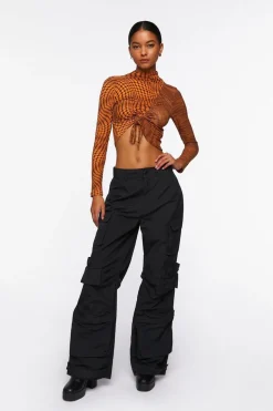 Abstract Print Ruched Crop Top