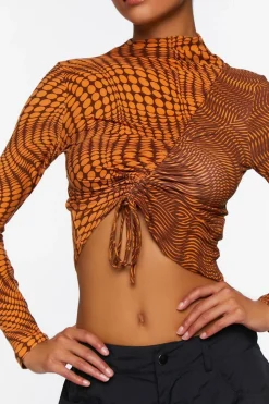 Abstract Print Ruched Crop Top