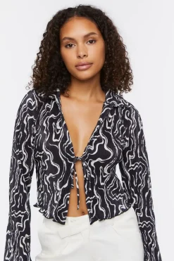 Abstract Print Tie-Front Top