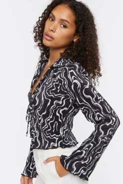 Abstract Print Tie-Front Top