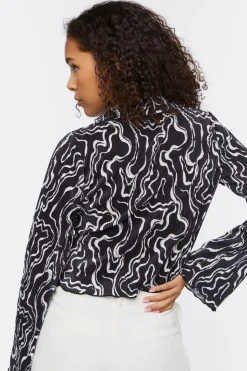 Abstract Print Tie-Front Top