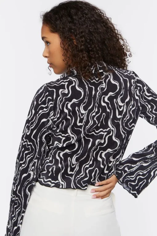 Abstract Print Tie-Front Top
