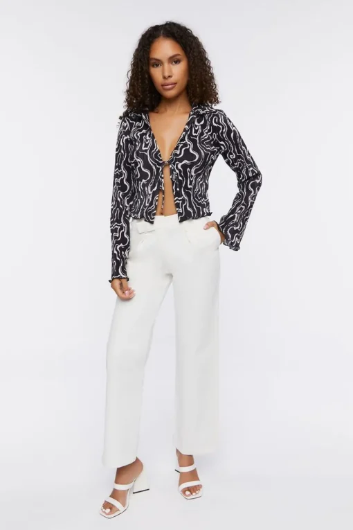 Abstract Print Tie-Front Top