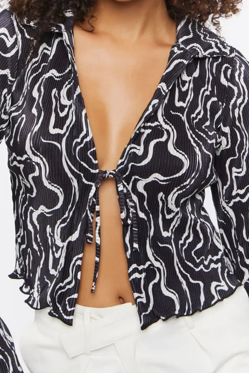 Abstract Print Tie-Front Top