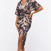 Abstract Print Twisted Midi Dress