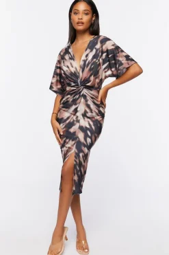 Abstract Print Twisted Midi Dress