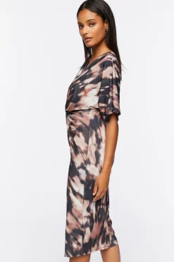 Abstract Print Twisted Midi Dress
