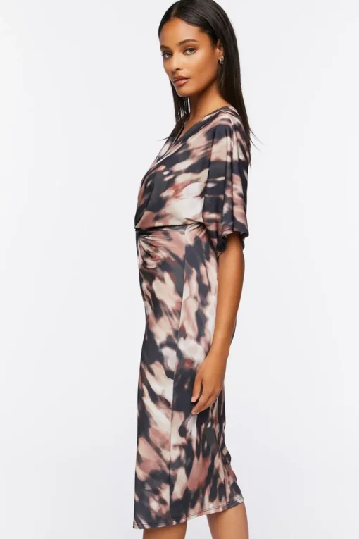 Abstract Print Twisted Midi Dress