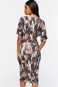 Abstract Print Twisted Midi Dress