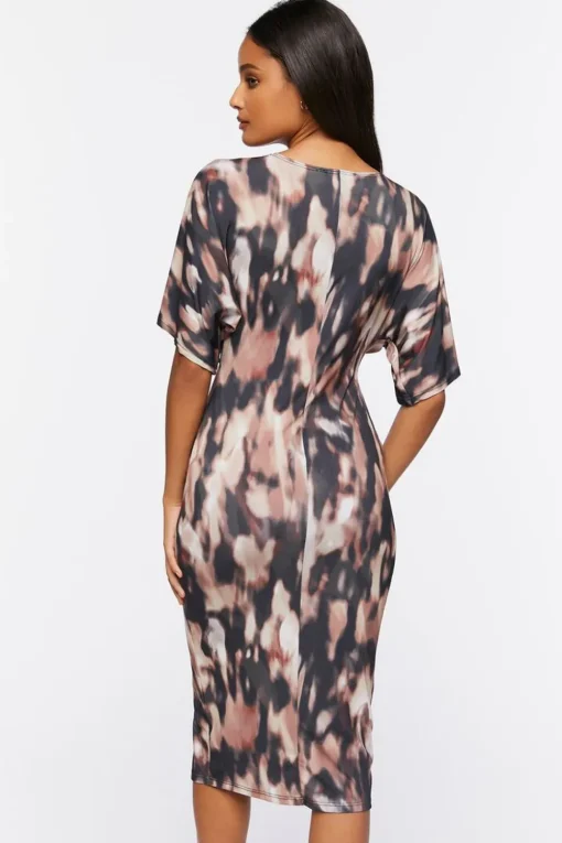 Abstract Print Twisted Midi Dress