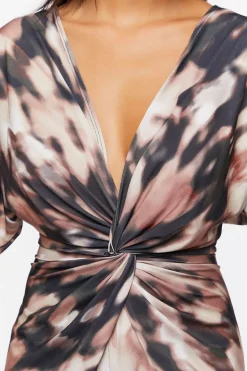 Abstract Print Twisted Midi Dress
