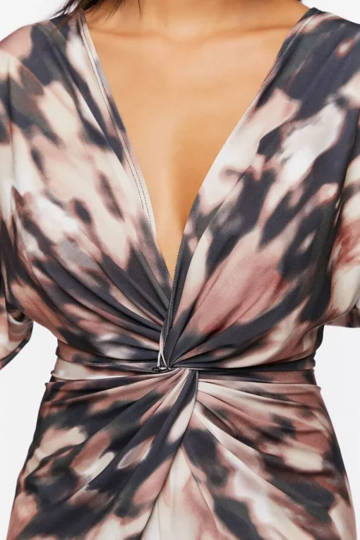 Abstract Print Twisted Midi Dress