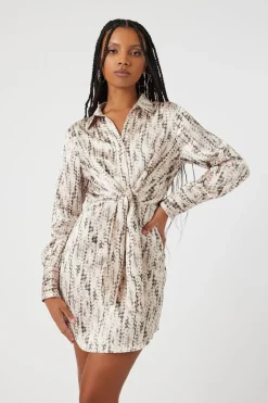 Abstract Satin Tie-Front Dress