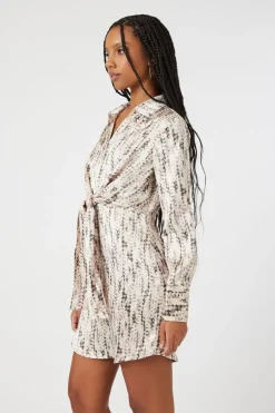 Abstract Satin Tie-Front Dress