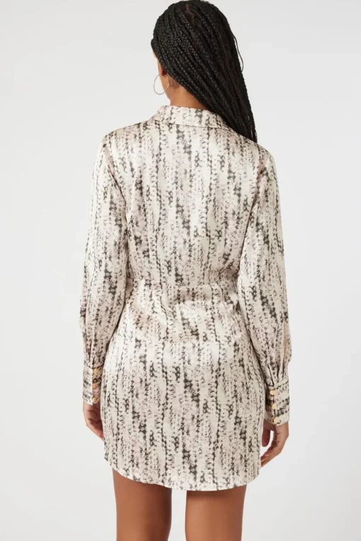 Abstract Satin Tie-Front Dress